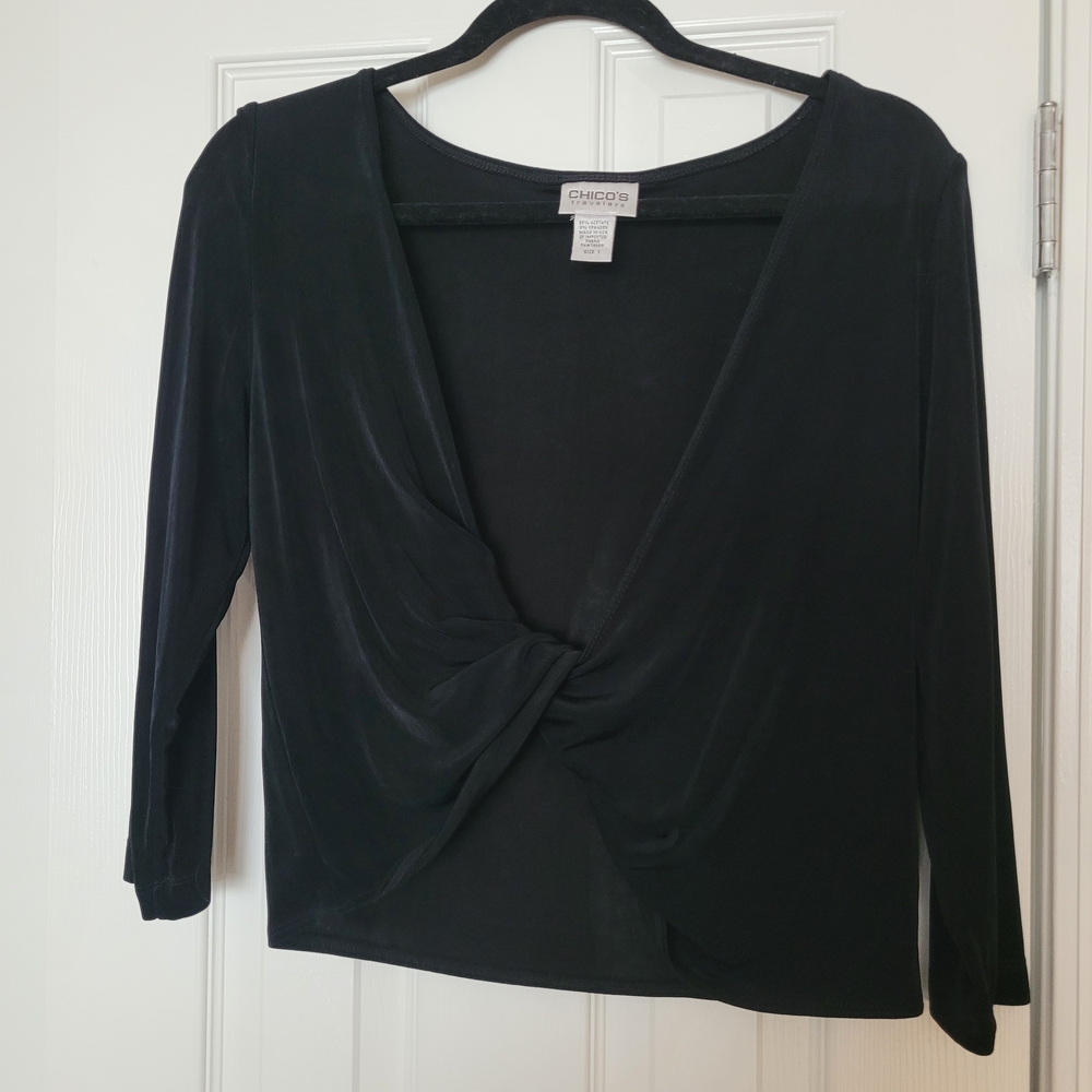 Chico's Elegant Black Twist Short Top, Size 1